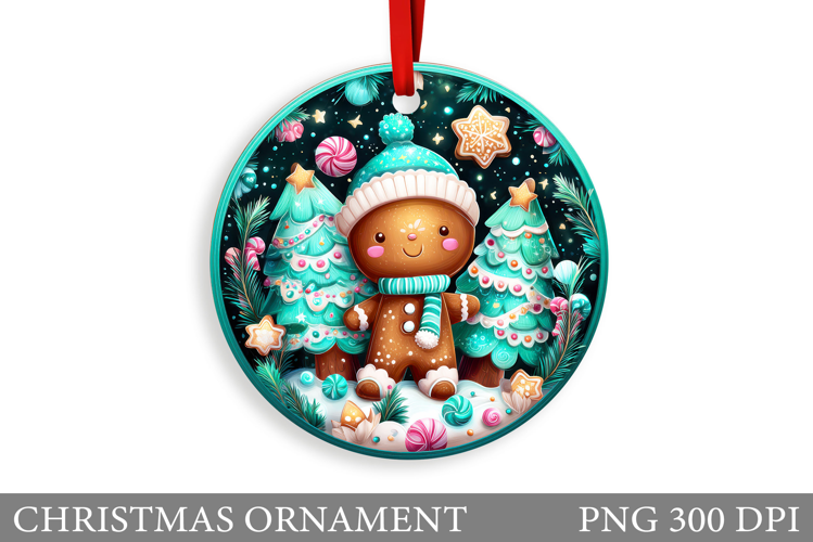 Gingerbread Christmas Ornament. Cute Raccoon Sublimation