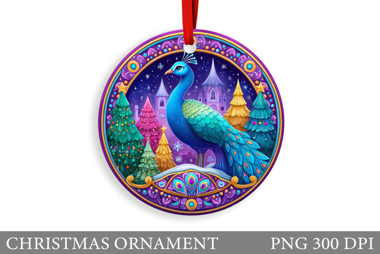 Cute Peacock Christmas Ornament. Christmas Sublimation