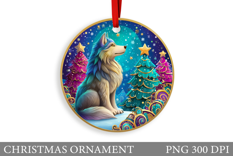 Cute Wolf Christmas Ornament. Christmas Ornament Sublimation