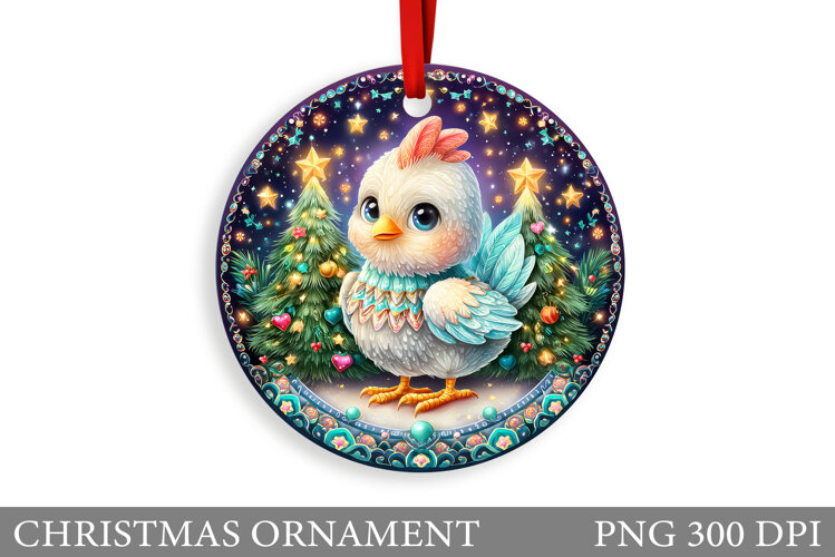 Cute Chicken Christmas Ornament. Christmas Sublimation example image 1