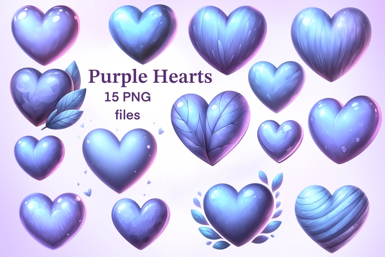 Purple Hearts bundle. Purple hearts PNG clipart example image 1