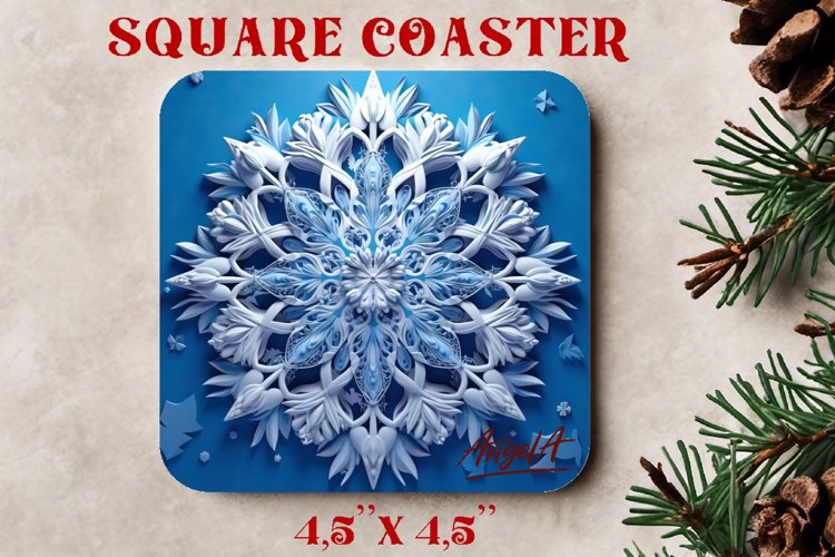 Christmas square coaster sublimation / snowflake sublimation example image 1