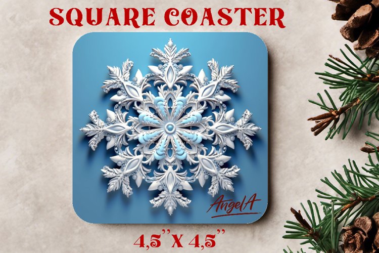 Christmas square coaster / 3d snowflake sublimation example image 1