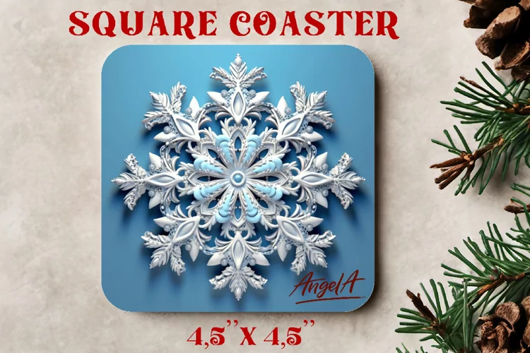 Christmas square coaster / 3d snowflake sublimation