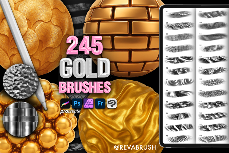 245 Procreate Interior Gold Silver Texture brushes