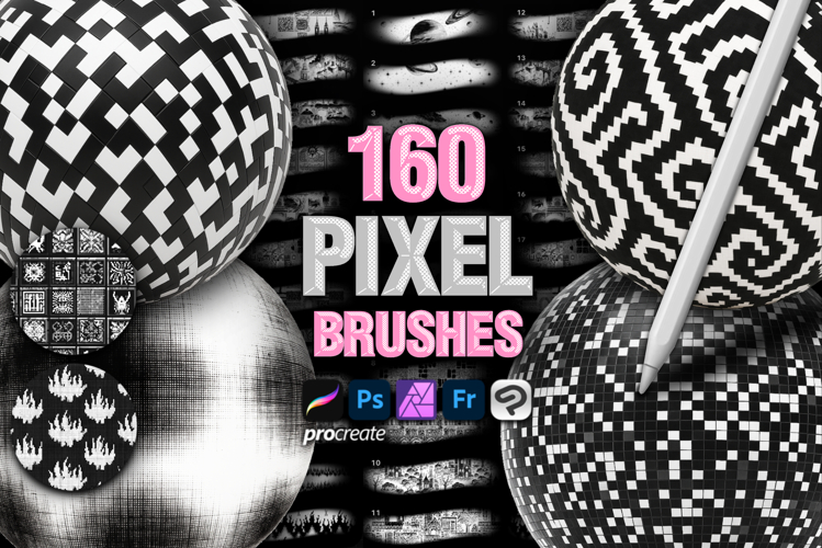 160 Procreate & Photoshop Pixel Bit Textures pattern brushes