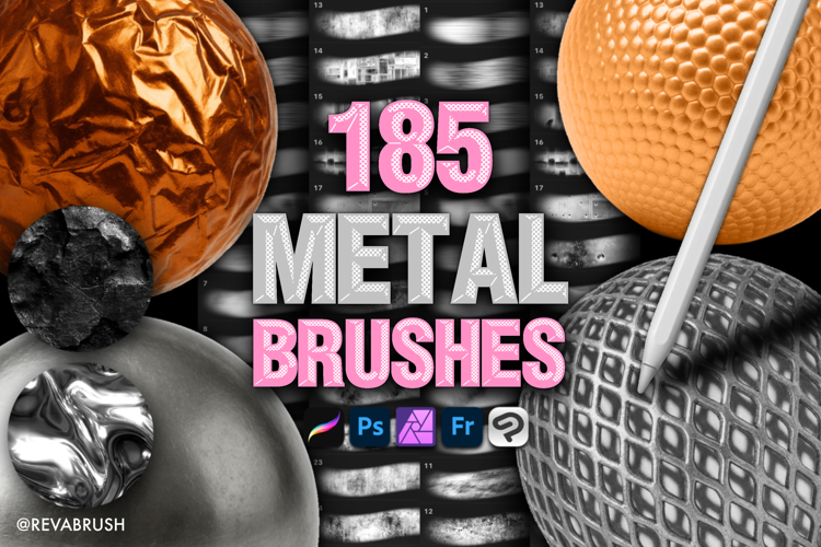 185 Procreate Metal Interior Gold Silver Texture brushes