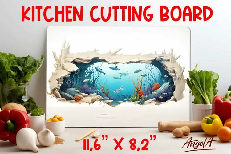 3d Kitchen cutting board, wall decor / under water, ocean