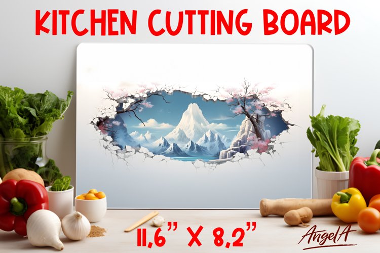 3D Kitchen cutting board sublimation / mountains, travel PNG example image 1