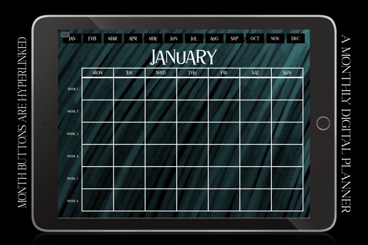Green Monthly Undated Digital Planner iPad Calendar