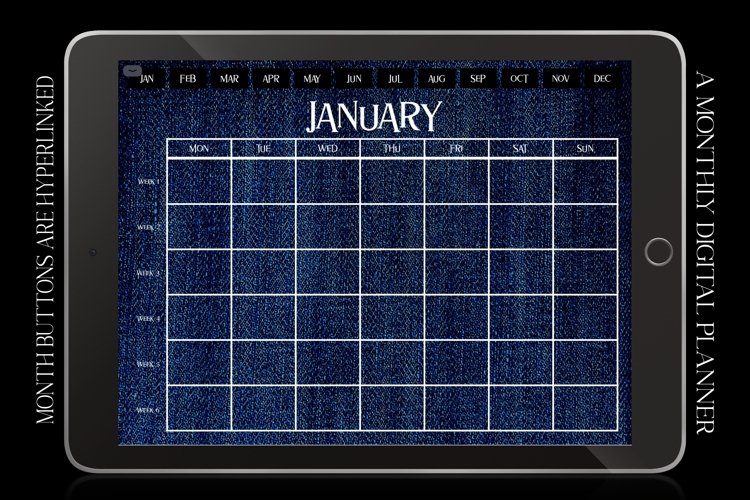 Denim Grunge Monthly Undated Digital Planner iPad Calendar