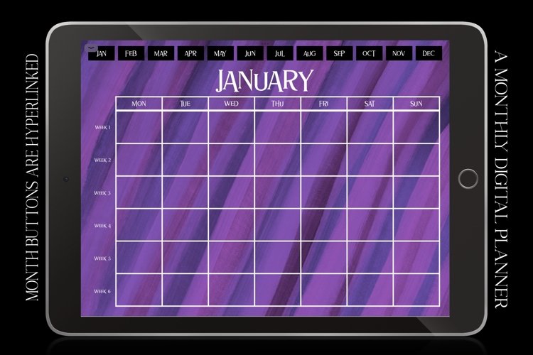 Violet Monthly Undated Digital Planner iPad Calendar example image 1