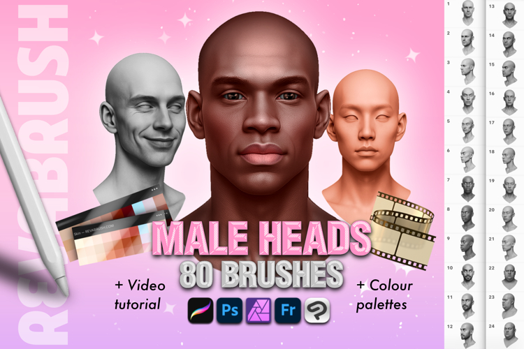 Procreate Male Head Portrait Pose Anatomy brushes