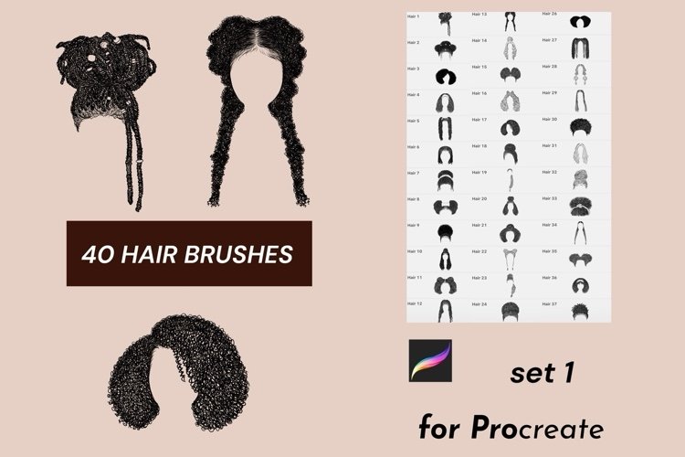 40 Procreate Afro Hair Stamps set 1
