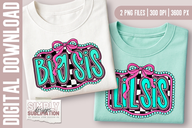 Turquoise and Pink Checkered Big Sis & Lil Sis Design Duo