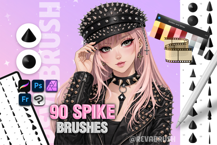 Procreate Spike Metallic Fashion Brushes, Photoshop