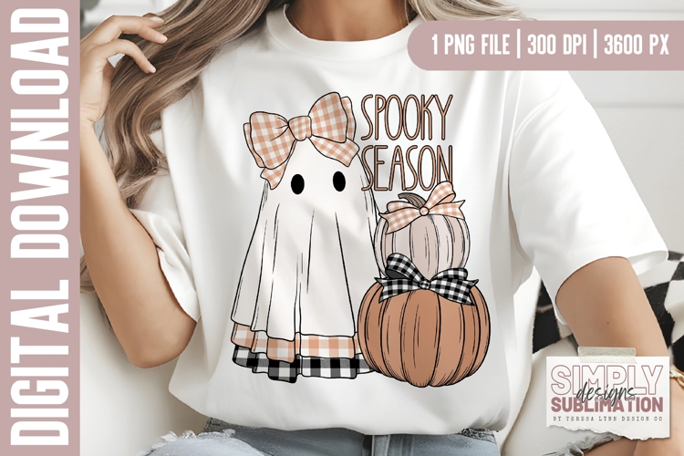 Spooky Season Plaid Ghost Halloween Sublimation Design | Png