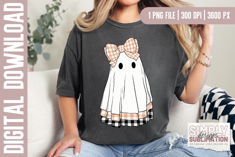 Plaid Ghost Halloween Sublimation Design | Png
