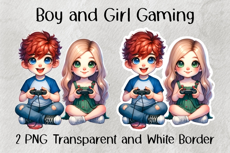 Boy and Girl Gaming PNG