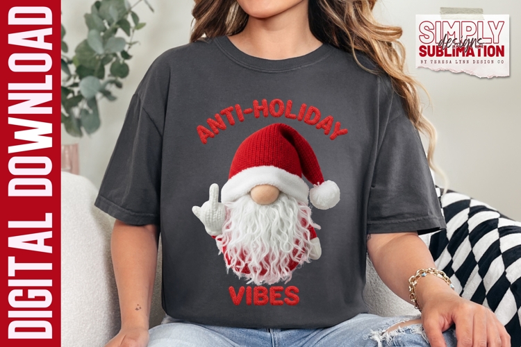 Anti Holiday Gnome, Realistic Yarn Design, Png