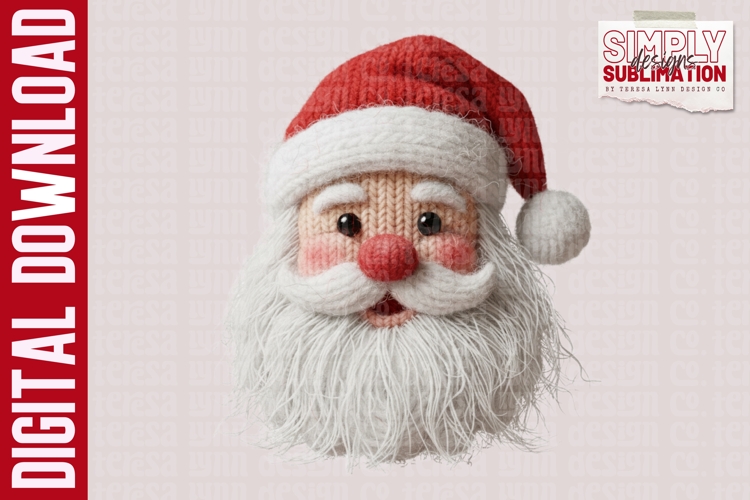 Faux Knitted Santa Claus Png, Realistic Yarn, Christmas