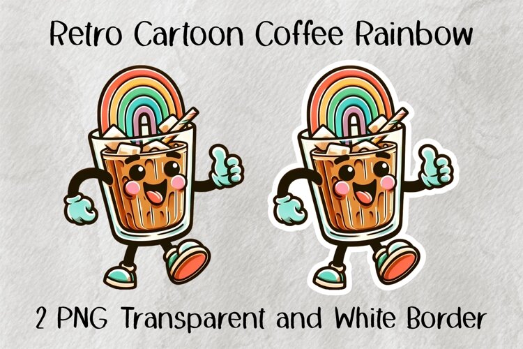 Retro Cartoon Coffee Rainbow PNG example image 1