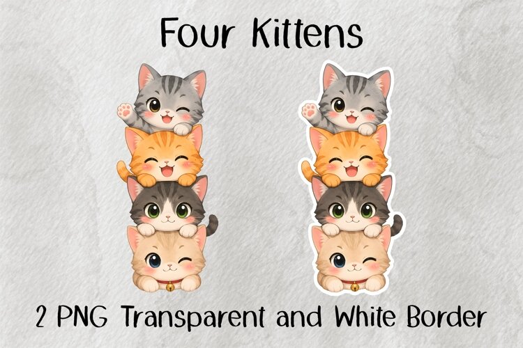 Cute Stacked Kittens Watercolor Clipart PNG example image 1