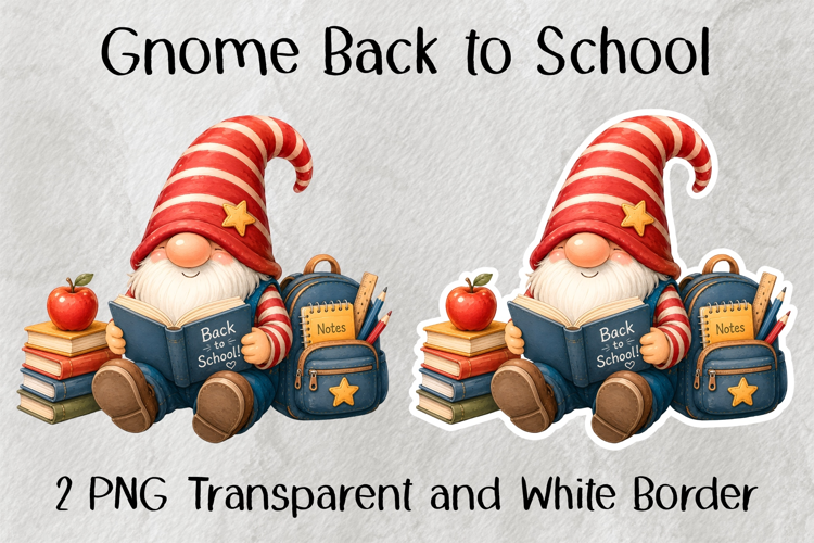 Cute Back to School Gnome Reading Book Clipart PNG