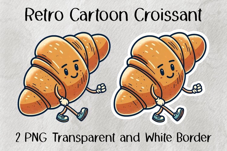 Retro Cartoon Croissant PNG example image 1