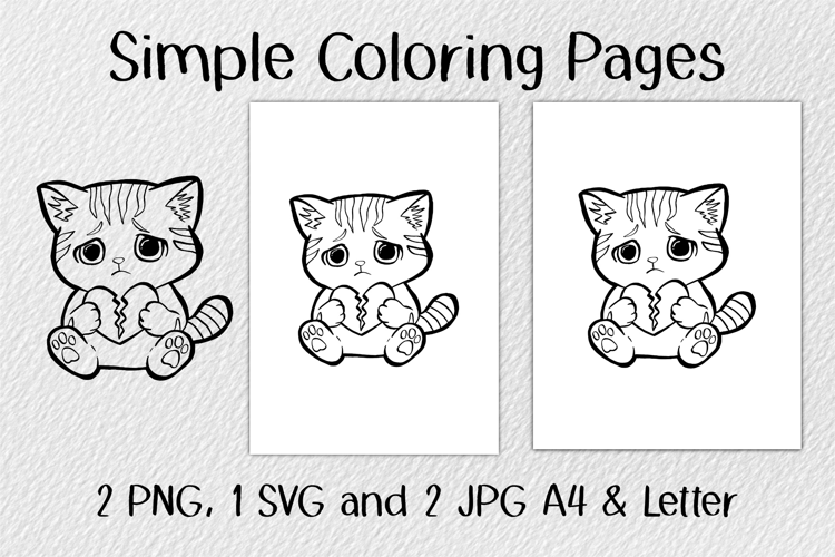 Heartbroken Cat Coloring Pages JPG PNG SVG