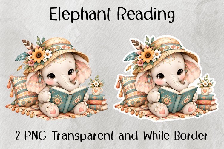 Elephant Reading PNG example image 1