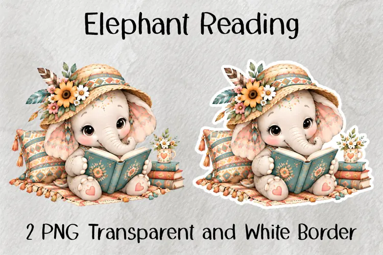 Elephant Reading PNG