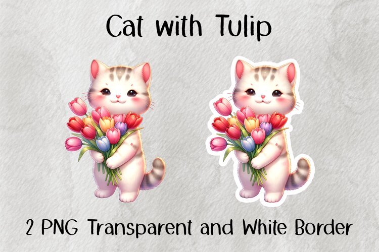 Cat with Tulip PNG example image 1