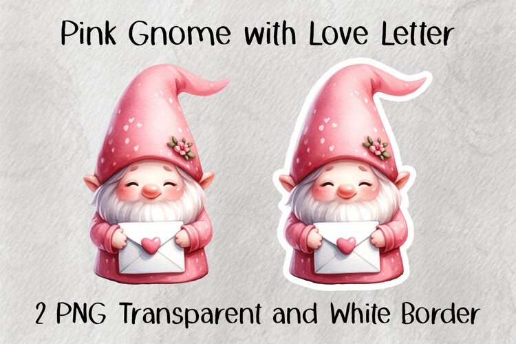 Pink Gnome with Love Letter PNG example image 1