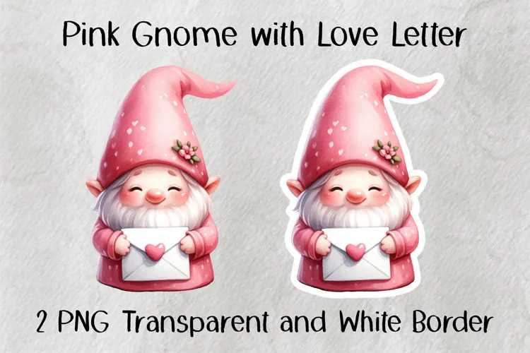 Pink Gnome with Love Letter PNG