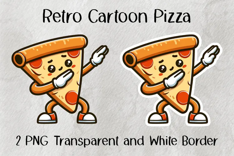 Retro Cartoon Pizza PNG