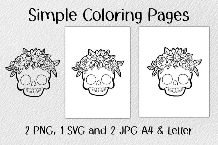 Floral Skull Coloring Pages JPG PNG SVG example image 1