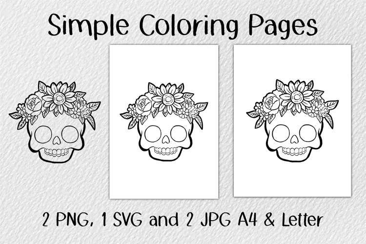 Floral Skull Coloring Pages JPG PNG SVG