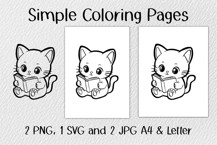 Cat Read Book Coloring Pages JPG PNG SVG