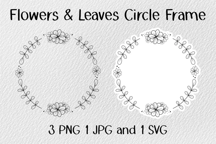 Flowers & Leaves Circle Frame JPG PNG SVG