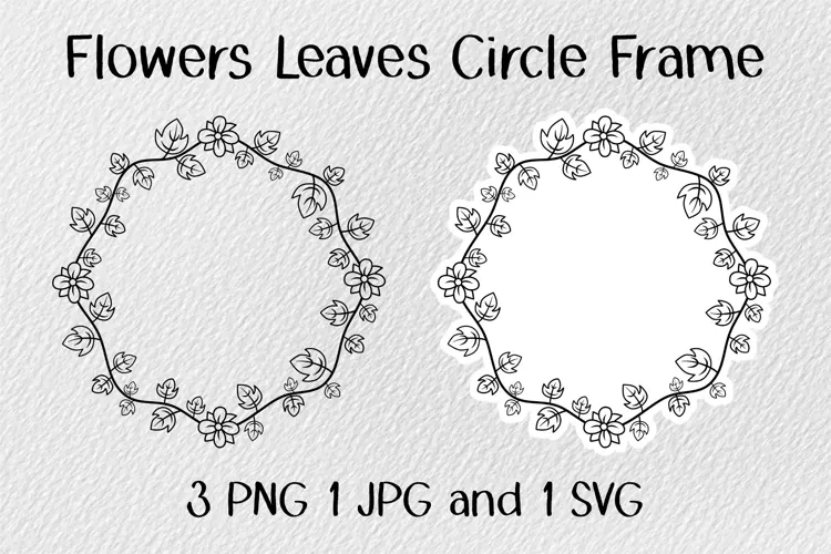 Flowers Leaves Circle Frame JPG PNG SVG