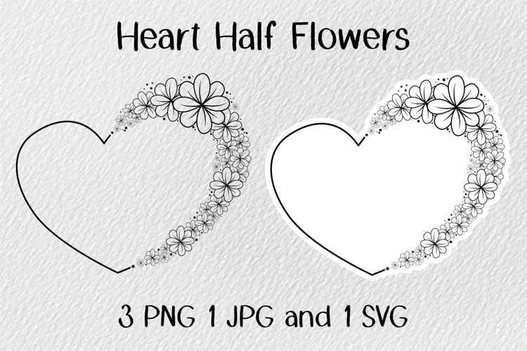 Heart Half Flowers JPG PNG SVG