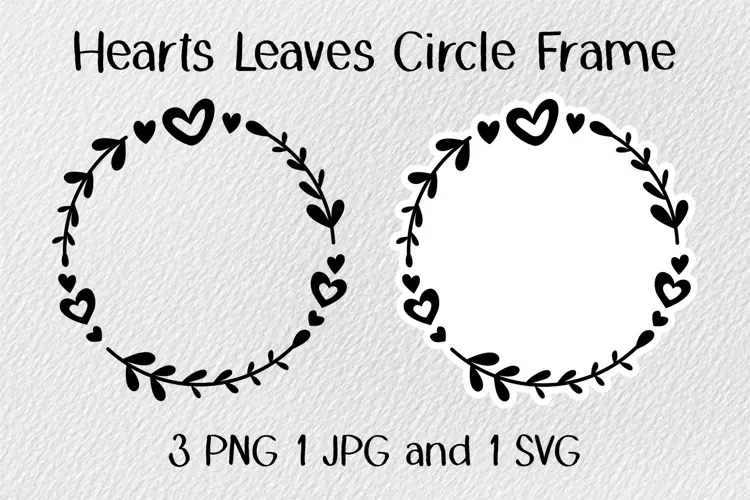 Hearts Leaves Circle Frame JPG PNG SVG