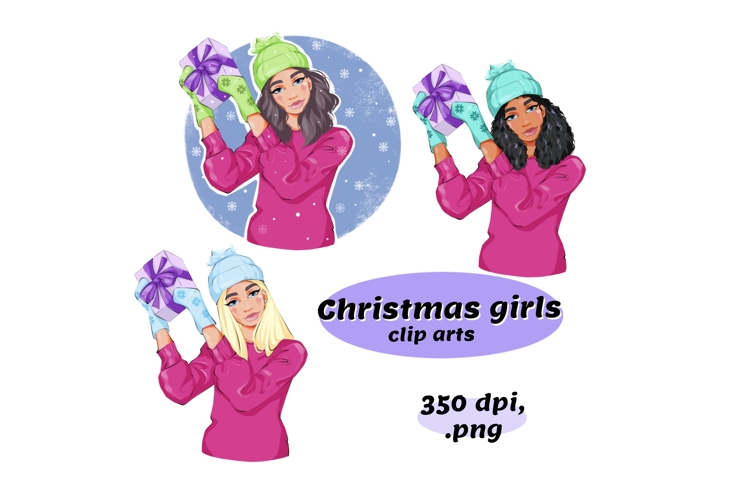 Christmas girls cliparts, Christmas gift png, New Year png