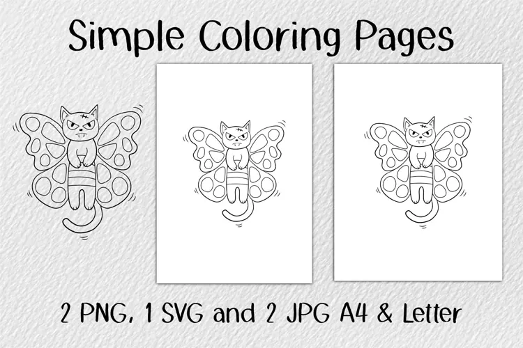Cat Butterfly Coloring Pages JPG PNG SVG