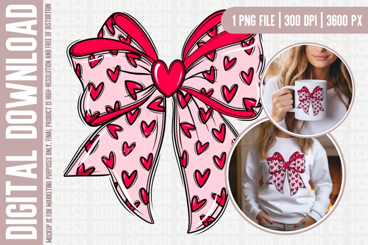 Valentine Bow Sublimation Png, DTF