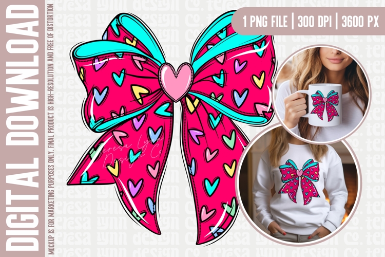 Valentine Bow Sublimation Png, DTF