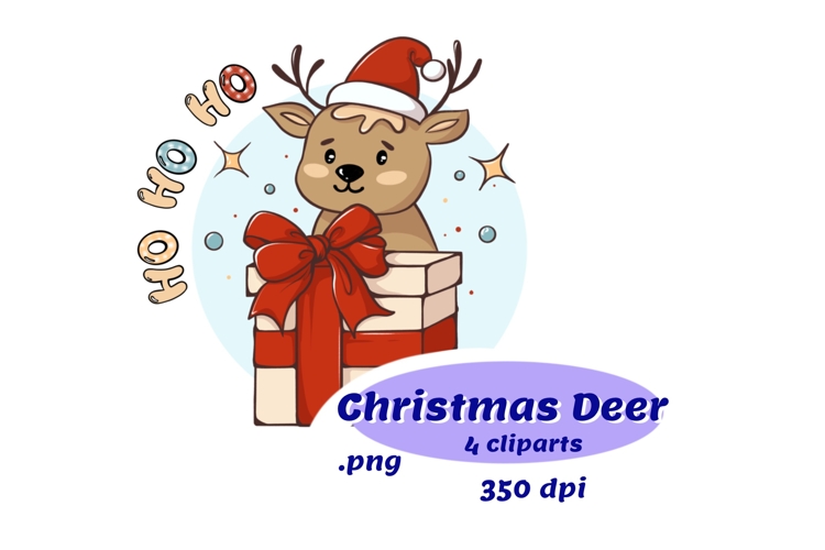 Cute cartoon reindeer with a gift box, Christmas deer png