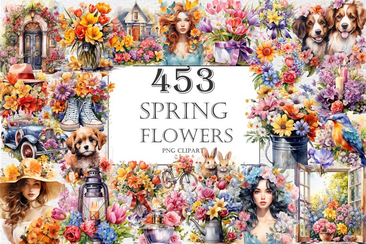 Watercolor Spring flowers 453 clipart, Floral clipart