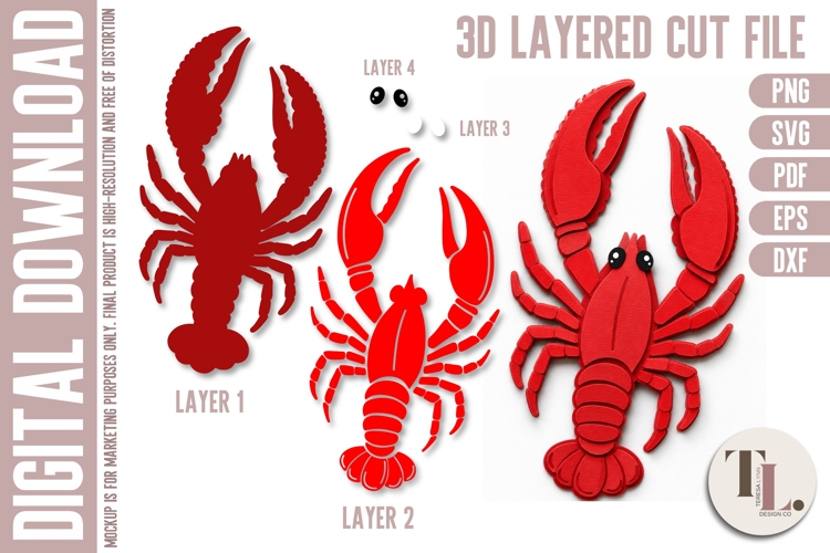 3D Layered Crawfish SVG Cut file | Print and Cut | SVG | DXF